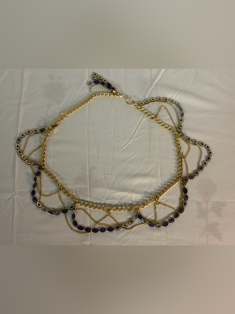 Vintage Gold Tone Celestial Blue Enamel Starburst Chain Belt